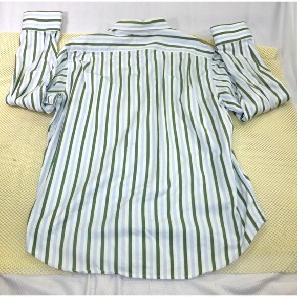GAP Classic Fit Green & Blue Striped Button-Up Shirt 16-16.5 Long Sleeve Casual - Picture 2 of 11